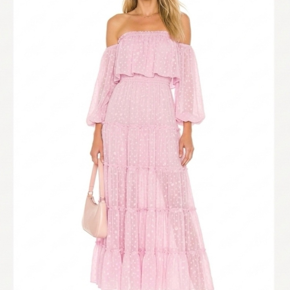 MISA LOS ANGELES CASSANDRA MAXI SHEER DRESS LILAC CLIP DOT L